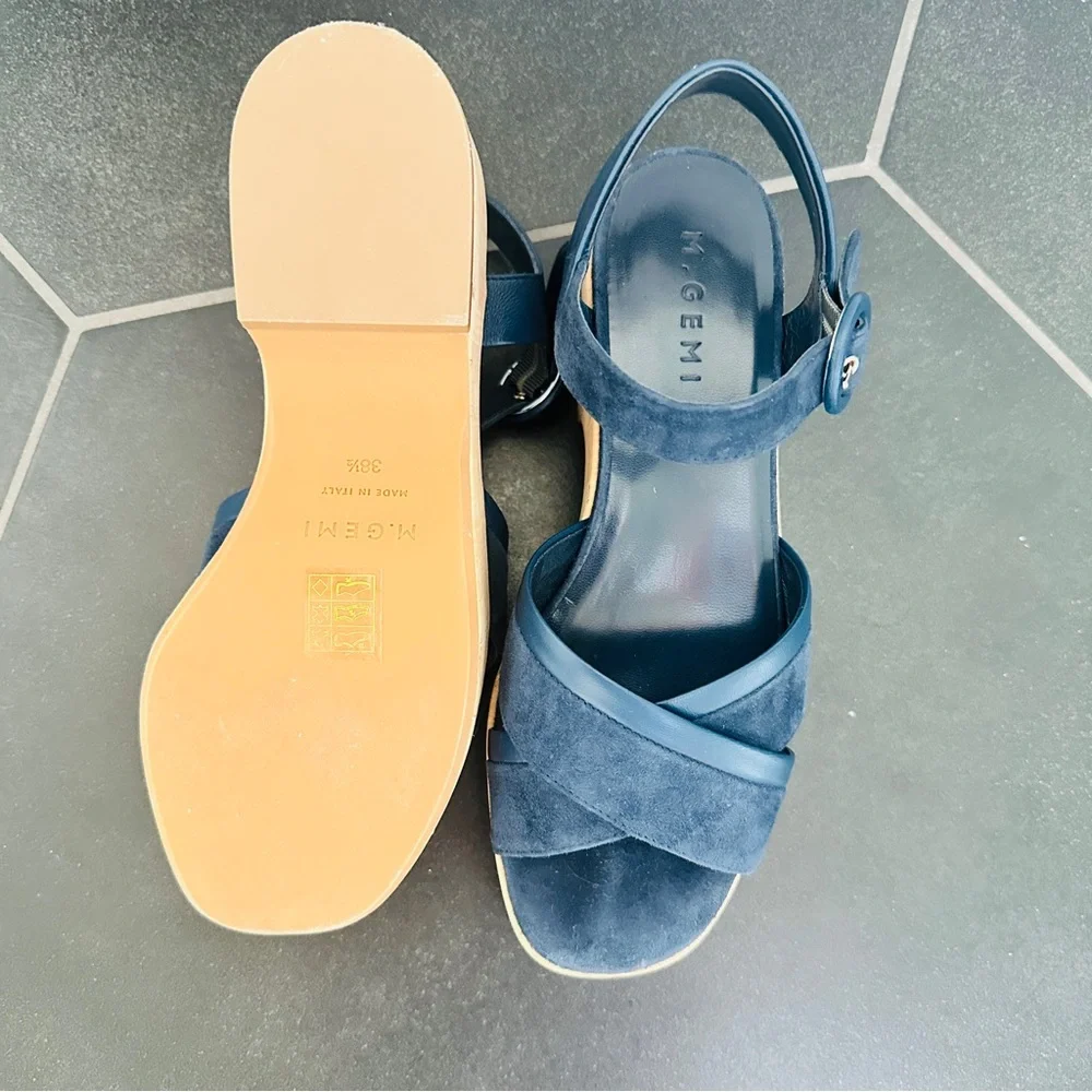 M. Gemi Blue Platform Sandals with Cork Sole - Picture 4 of 5